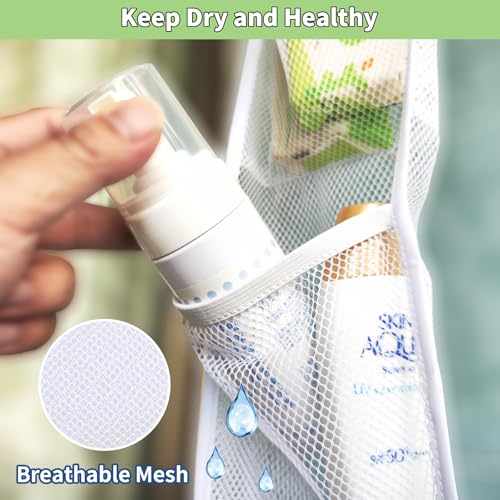 Mesh Shower Caddy Hanging, 7 Pocket Organizer, Premium Polyester, Foldable, Lightweight, Portable, White-1Pack - color: White-1Pack