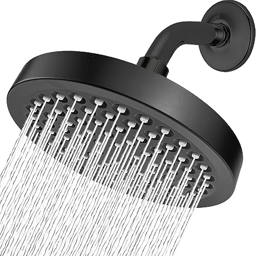 High Pressure Rain Shower Head with Arm - High Flow Rainfall Showerhead - Luxury Modern Look - Pressure Boosting (6" Shower Head with 6" Arm, Matte Black) - color: Midnight Black Matte