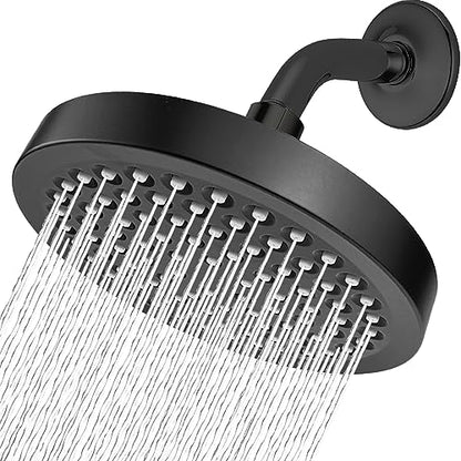 High Pressure Rain Shower Head with Arm - High Flow Rainfall Showerhead - Luxury Modern Look - Pressure Boosting (6" Shower Head with 6" Arm, Matte Black) - color: Midnight Black Matte