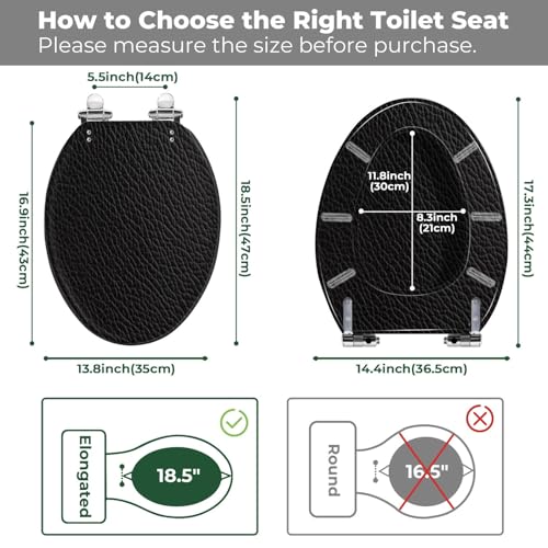 Elongated Resin Toilet Seat, Quietly Close Quick Release Hinges Cover | Toilet Lid Cover Easy to Clean and Install, Black leather sample Heavy Duty Toilet Seat - color: pattern6, size: V-shape