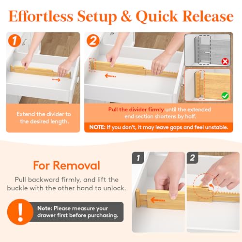 Lifewit 2.36" Kitchen Drawer Dividers, Adjustable Bamboo Drawer Organizers | 5 Pack 14.2"-22" Expandable Drawer Separator for Clothes, Utensils, Dresser, Cabinet, Closet, Nursery Organization & Storage