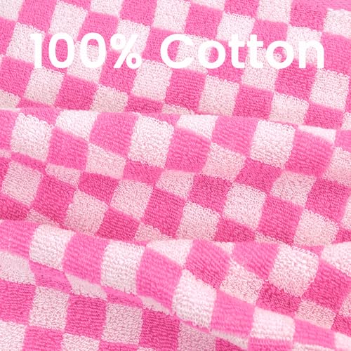 Pink Checkered Washcloths 12 Pack, Cotton Face Cloths for Bathroom | 13" x 13" Aesthetice Wash Cloths - color: Pink
