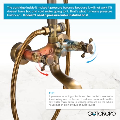 gotonovo Exposed Shower Faucet Set with Tub Spout Antique Brass | Brass Bathroom Shower System,8 Inch Rainfall Head with Handheld Spray and Tub Filler,Adjustable Height,6’’ Hole Distance - color: Antique Gold