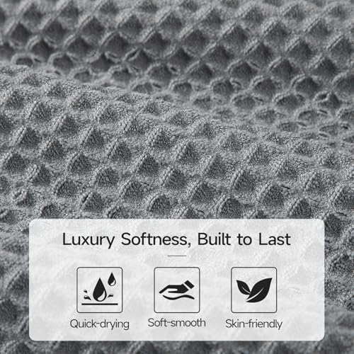 REDKISS Soft 8 Piece Waffle Towel Set, Microfiber, Lighter Weight, Absorbent, Quick Dry, Lint Free Bath Towels for Bathroom, Spa & Hotel – 2 Bath, 2 Hand, 4 Washcloths, Gray - color: Gray