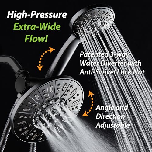 AquaDance 7" Premium High Pressure 3-way Rain & Handheld Shower Head Combo | Enjoy Dual 6-Setting Luxury Shower Heads Separately or Together for the Best of Both Worlds! Stainless Steel Hose - Black - color: Matte Black, style: 2.5 Gallons Per Minute