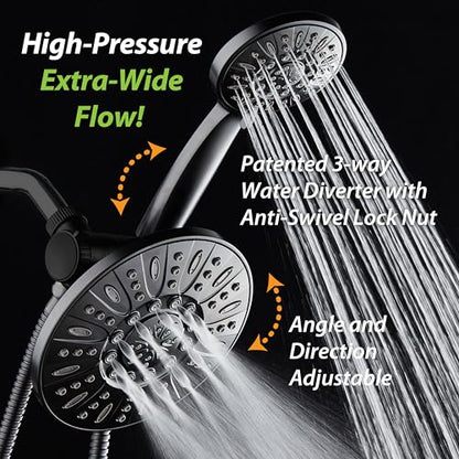 AquaDance 7" Premium High Pressure 3-way Rain & Handheld Shower Head Combo | Enjoy Dual 6-Setting Luxury Shower Heads Separately or Together for the Best of Both Worlds! Stainless Steel Hose - Black - color: Matte Black, style: 2.5 Gallons Per Minute