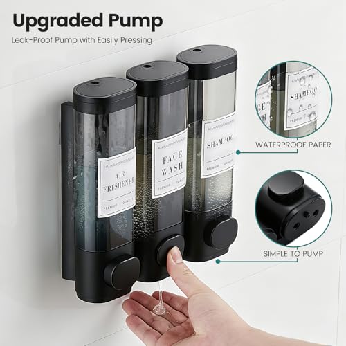 Wall-Mounted Shower Soap Dispenser 3 Chamber, No Drill Shower Dispenser | Shampoo and Conditioner Dispenser for Bathroom Hotel Large Capacity,Black - color: 3black