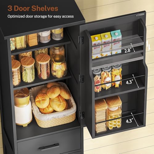 Tall Storage Cabinet with 3 Door Shelves & 1 Drawer, Narrow Kitchen Pantry Cabinet for Living Room, Bathroom, Entryway, Black - color: Black