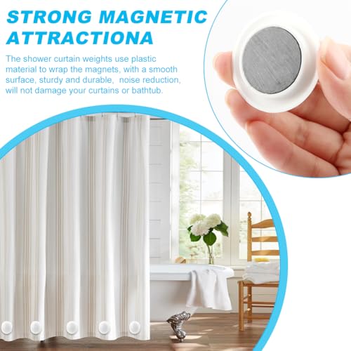 Shower Curtain Weights, Magnetic Shower Curtain Weights, Showers Liner Weight, Curtains Magnets,Rubber Covered Heavy Duty, Work for Drapery, Flag, Tablecloth(Color:White)