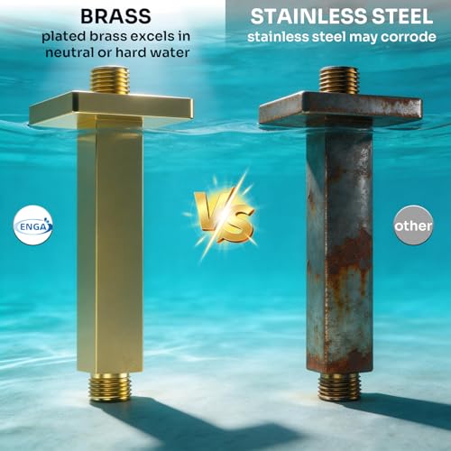 Enga Brass 6-Inch Straight Shower Arm with Flange, Brushed Gold - color: Brushed Gold, style: 6 Inch