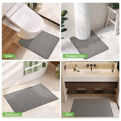 TYUU Bath Mat Set 3 Piece, Bathroom Rugs Non Slip Washable & Toilet Mat | Non Slip Quick Dry Low Pile Bathroom Mats, Washable Bath Rugs 3 Pc: 16x24, 20x30 Rug & Toilet Mat 20x24 in. Dark Grey - color: Dark Grey, size: 16"x24" + 20"x30" + 20"x24" U Shape