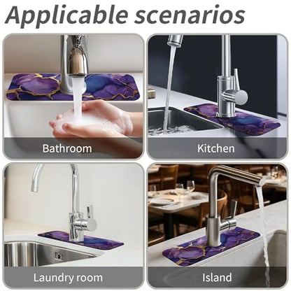 Kitchen Sink Splash Guard，Deep-purple gold marble Faucet Mat Sink Gadgets-Super Absorbent Fast Drying Mat Drip Catcher for Kitchen, Bathroom,Sink Mat, Dish Drying Mat, Bathroom(15" X 5.5" ) - color: Deep-purple gold marble