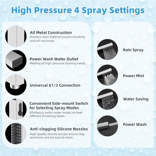 Hibbent All Metal CUPC Certified 12'' Rainfall Shower Head, Dual Shower Head Combo with 4 Handheld Sprays, High Pressure Shower Wand, 16'' Adjustable Extension Arm, 71'' Hose, Shower Holder, Chrome - color: Chrome, style: Square 12''