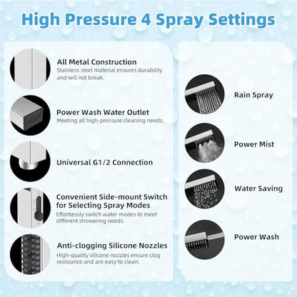 Hibbent All Metal CUPC Certified 12'' Rainfall Shower Head, Dual Shower Head Combo with 4 Handheld Sprays, High Pressure Shower Wand, 16'' Adjustable Extension Arm, 71'' Hose, Shower Holder, Chrome - color: Chrome, style: Square 12''