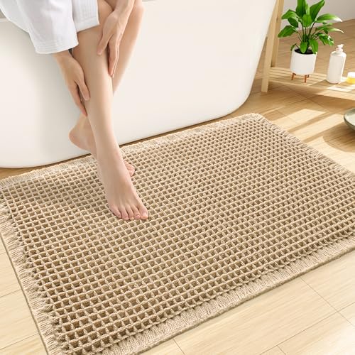 Smiry Waffle Bath Mat 30X20, Extra Soft Absorbent Bathroom Rugs, Brown | Non Slip Machine Washable Quick Dry Bath Rugs for Bathroom Floor, Tub, Shower, Home Decor Accessories - color: Brown, size: 30'' X 20''