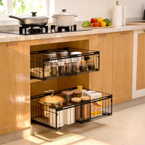 Expandable Pull Out Cabinet Organizer Adjustable Width 13"-20", Kitchen Organization with Adhesive.Bathroom Under Sink Organizers and Storage,Bedroom Slide out Drawers,Pantry - size: 1 Pack 13“-20” Expandable