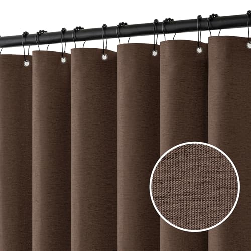 MIULEE 72 x 84 Extra Long Linen Shower Curtain Brown 12 Metal Hooks | Washable, Heavy Fabric Shower Curtain Set, Waterproof Thick Cloth Shower Curtain, Bathroom Hotel Bathtub - color: Brown, size: 72"W x 84"L (Pack of 1)