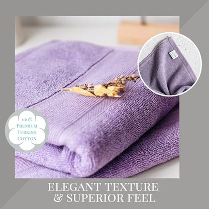 Luzia 8 Piece Bathroom Towel Set - 100% Turkish Cotton, Premium Quality - 2 Bath Towels 2 Hand Towels and 4 Washcloths (Lavender/Purple) - color: Lavender