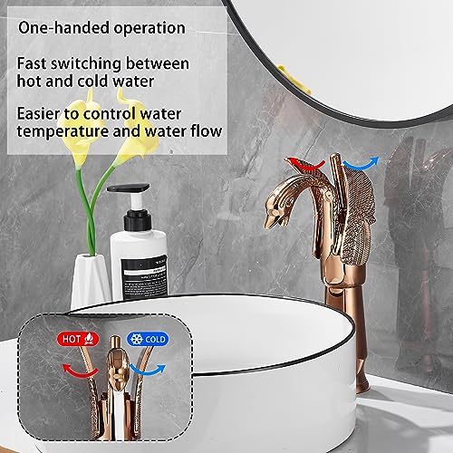 Copper Swan Shape Single Handle One Hole Bathroom Vessel Sink Faucet Deck Mount Lavatory Sink Faucet - color: Copper, size: Tall