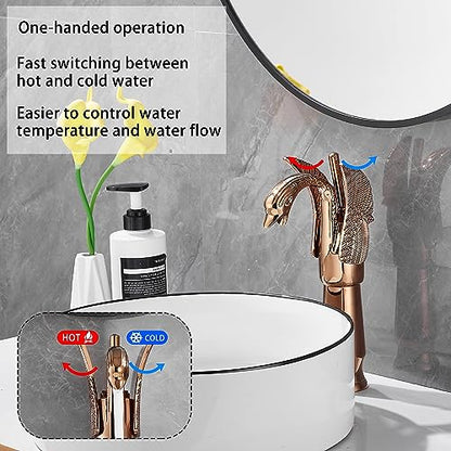Copper Swan Shape Single Handle One Hole Bathroom Vessel Sink Faucet Deck Mount Lavatory Sink Faucet - color: Copper, size: Tall