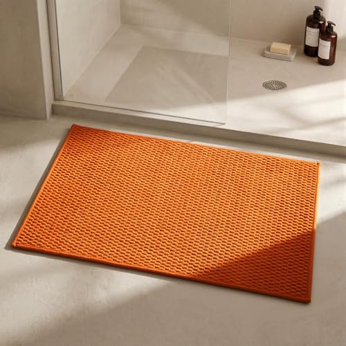 Triohero Bathroom Rugs Non Slip Washable, Super Absorbent Thin Bath Mat Quick Dry Low Pile Bathroom Rug, Orange 24"x36" - color: Orange, size: 24"x36"