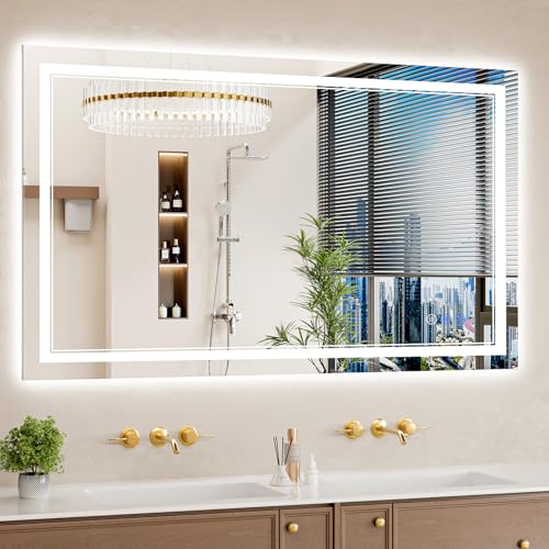 30"x50" LED Bathroom Mirror with Lights, Anti-Fog, Backlit + Front Lit, Dimmable, Led Vanity Mirror for Wall, Lighted Bathroom Mirror, 3 Colors, Shatter-Proof Tempered Glass - size: 30"L x 50"W