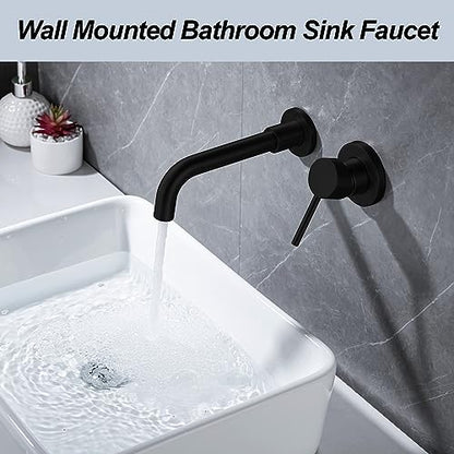 Wall Mounted Bathroom Faucet Single Handle Lavatory Sink Faucet Bathroom Vessel Sink Faucets with Single Lever 360 Swivel Basin Mixer Tap, Matte Black