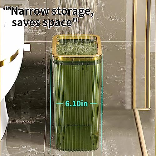 Bathroom Trash Cans with Lids, 2.6 Gallon (Green) | Garbage Can for Bedroom, Office, Plastic Slim Waste Basket with Press Top Lid, 10L Clear Trash Bin for Home, Kitchen - color: Green, style: Top and Bottom Opening