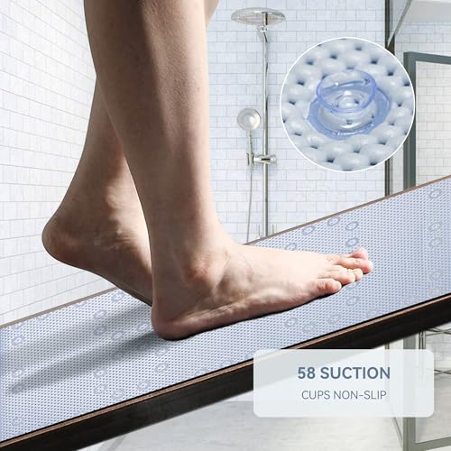 Bathtub Mat Non Slip 36'' X 17'', Soft Foam Bath Mat for Tub, Bathtub Mat with Drain Holes, Suction Cups Shower Mat (Cement Blue, 36''X17'')