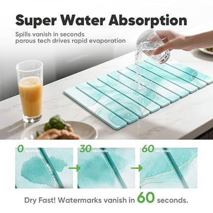 Stone Drying Mat for Kitchen Counter, Quick Diatomaceous Earth Mats for Dishes, 24"L x 16" W Super Absorbent Fast-Drying Collapsible Countertop Stone Mat (Marble White Green-01, 24" x 16") - color: Marble White Green-01
