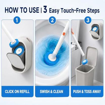 Disposable Toilet Brush with Holder, Wall Mounted Toilet Wand Cleaning System with 30 Refills, Auto-Lid Touch-Free Toilet Bowl Brush Kit for Bathroom Cleaning