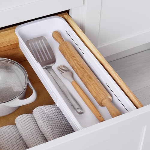 YouCopia DrawerFit® Sliding Drawer Bin, Expandable and Adjustable Kitchen Storage Organizer, Speckled White - style: Bin