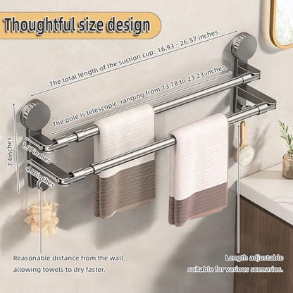 Adjustable Suction Cup Towel Rack for Corner & Right Angle Spaces, No Drilling Bathroom Towel Bar with Vacuum Suction, Rustproof Stainless Steel (Two Adjustable rods（13.8-23.2inches）) - size: Two adjustable rods（13.8-23.2inches）