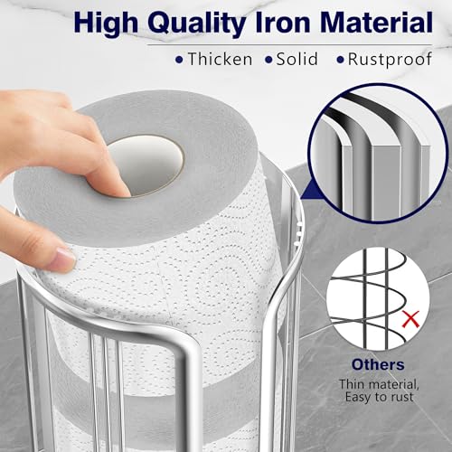 Epicano Toilet Paper Holder Stand Frees Standing,Silver | Minimalist Design, Raised Feet,Rustproof,Fit 3 Mega Rolls,No Drilling No Assemble,Space-saving Renter Friendly - color: Silver