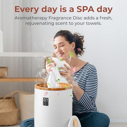 SereneLife Towel and Blanket Warmer - Single Touch Portable Towel Heater for Bathroom, Fragrant Disc Holder, LED Ring, 2 Large Towel Capacity, Built-in Timer (15-60 mins), Auto Shut-Off (White) - color: Bamboo