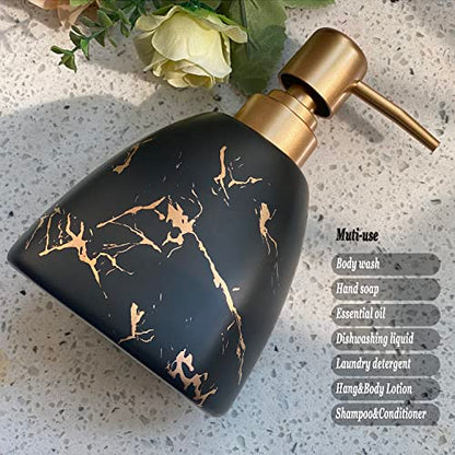 Ceramic Soap Dispenser for Bathroom Black Soap Dispenser for Kitchen Dish Soap Dispenser with Marble Pattern Liquid Hand Soap Dispenser Pump Bottle (Pyramid Black Marble Bottle) - color: Pyramid Black Marble Bottle