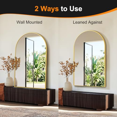 Arched Bathroom Mirror, Gold, 50"x30" - color: Gold, size: 50"L x 30"W