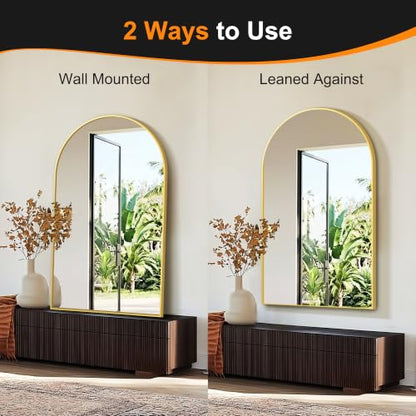 Arched Bathroom Mirror, Gold, 50"x30" - color: Gold, size: 50"L x 30"W