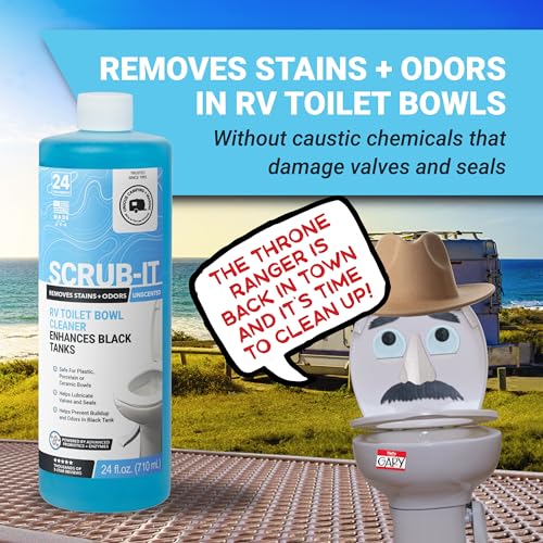 Unique Scrub-It Liquid RV Toilet Cleaner & Brush Bundle, 24 oz 2-Pack | Includes 2 liquid cleaners & silicone brush for stains, odors, debris, & routine RV toilet bowl care - size: 48 Fl Oz (Pack of 1)