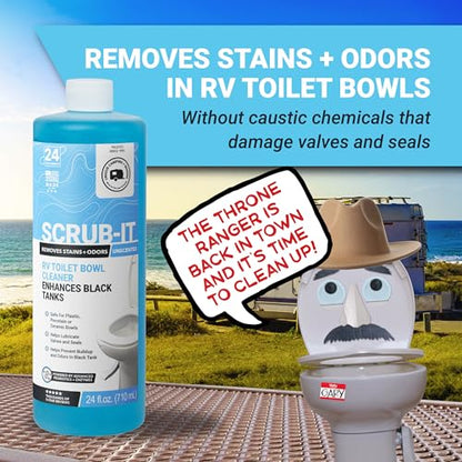 Unique Scrub-It Liquid RV Toilet Cleaner & Brush Bundle, 24 oz 2-Pack | Includes 2 liquid cleaners & silicone brush for stains, odors, debris, & routine RV toilet bowl care - size: 48 Fl Oz (Pack of 1)