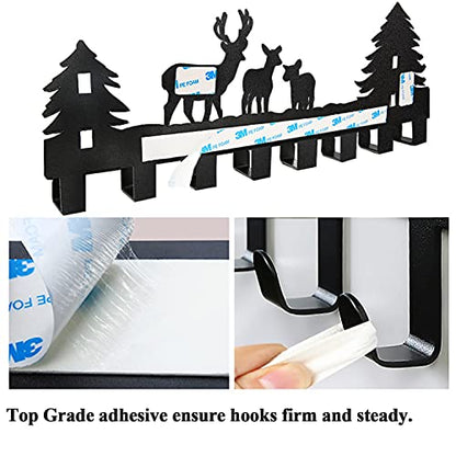 Over The Door Hook Easy Installation Organizer Coat Hooks Wall Mounted Metal Towel Hook Rack Animal Deer Hanger for Bathrooms Door Hanging Dual Mounted Key Hooks 8-Hooks,Black