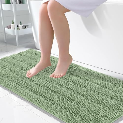 OLANLY Thick Large Bathroom Rugs 50x30, Chenille Bath Rugs, Sage Green | Absorbent Striped, Rubber Backing, Machine Wash Dry, Bath Mats for Bathroom Floor, Tub and Shower, Home Decor Accessories - color: Sage Green, size: 50" X 30"