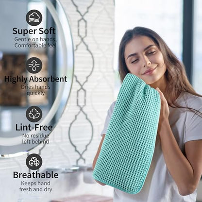 Microfiber Waffle Hand Towels, 2 Pieces, Soft, Absorbent, Fast Drying, Lint Free 430 GSM (Turquoise) - color: Turquoise