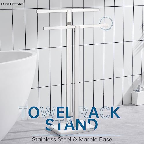 KOKOSIRI Bathroom Towel Rack 2-Tier Standing Towel Bars with Marble Base, Stainless Steel Freestanding Towels Holder, Thicken Steady Design, Polished Chrome THS0003-CH - color: Polished Chrome