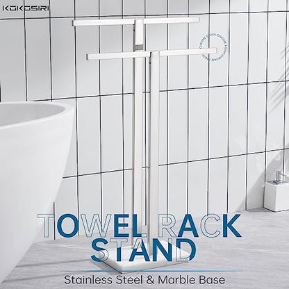 KOKOSIRI Bathroom Towel Rack 2-Tier Standing Towel Bars with Marble Base, Stainless Steel Freestanding Towels Holder, Thicken Steady Design, Polished Chrome THS0003-CH - color: Polished Chrome