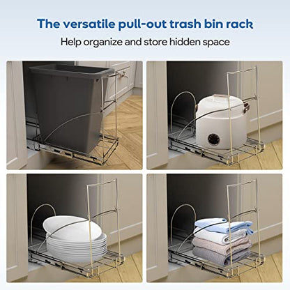 Pull Out Trash Can Under Cabinet & Under Sink, Heavy Duty Slider Organizer | Adjustable Cabinet Garbage Can Rack, Fits 30-40Qt Bins, Requires 13"W x 18"D Cabinet Opening, Chrome Finish, Can Not Included
