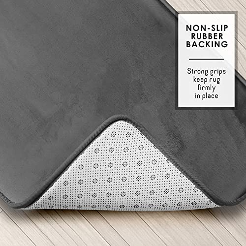 Clara Clark 3 Piece Bathroom Rugs Bath Mat Set, Velvet Memory Foam Bath Mats for Bathroom - Non-Slip, PVC Backing Bath Rugs, Washable - Dries Quickly, Grey - color: Dark Grey