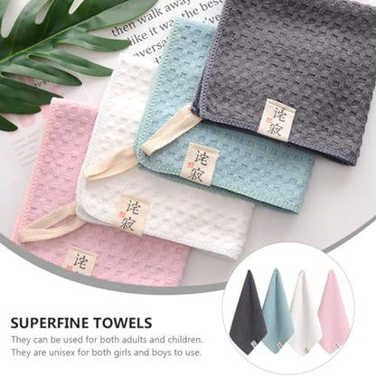 Healifty Quick-Drying Microfiber Face Towels 4pcs, Breathable Absorbent Square Saliva Washcloths, Soft Household Bath Towels with Hook, Multipurpose Bathroom and