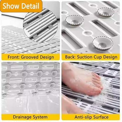 Bath Tub Shower Mat, 31 x 20 Inch, TPE Machine Washable Bathtub Floor Liner Bathroom Non-Slip Mats, Suction Cups and Drain Holes, Easy to Cut