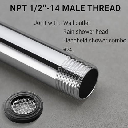 Shower Arm Extender, 6 Inch Extension Arm for Rainfall and Handheld Shower Head, Wall Mount Straight Shower Head Extender Arm Female to Male NPT 1/2 Inch, Polished Chrome - color: Chrome, style: 6-Inch